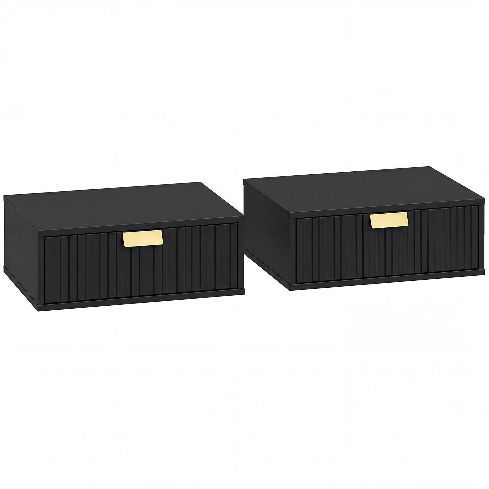 HOMCOM Modern Floating Nightstands Set of 2, Wall Mounted Bedside Tables with Wave Drawer Black | Luxury Home Accessories | Heulog Glow