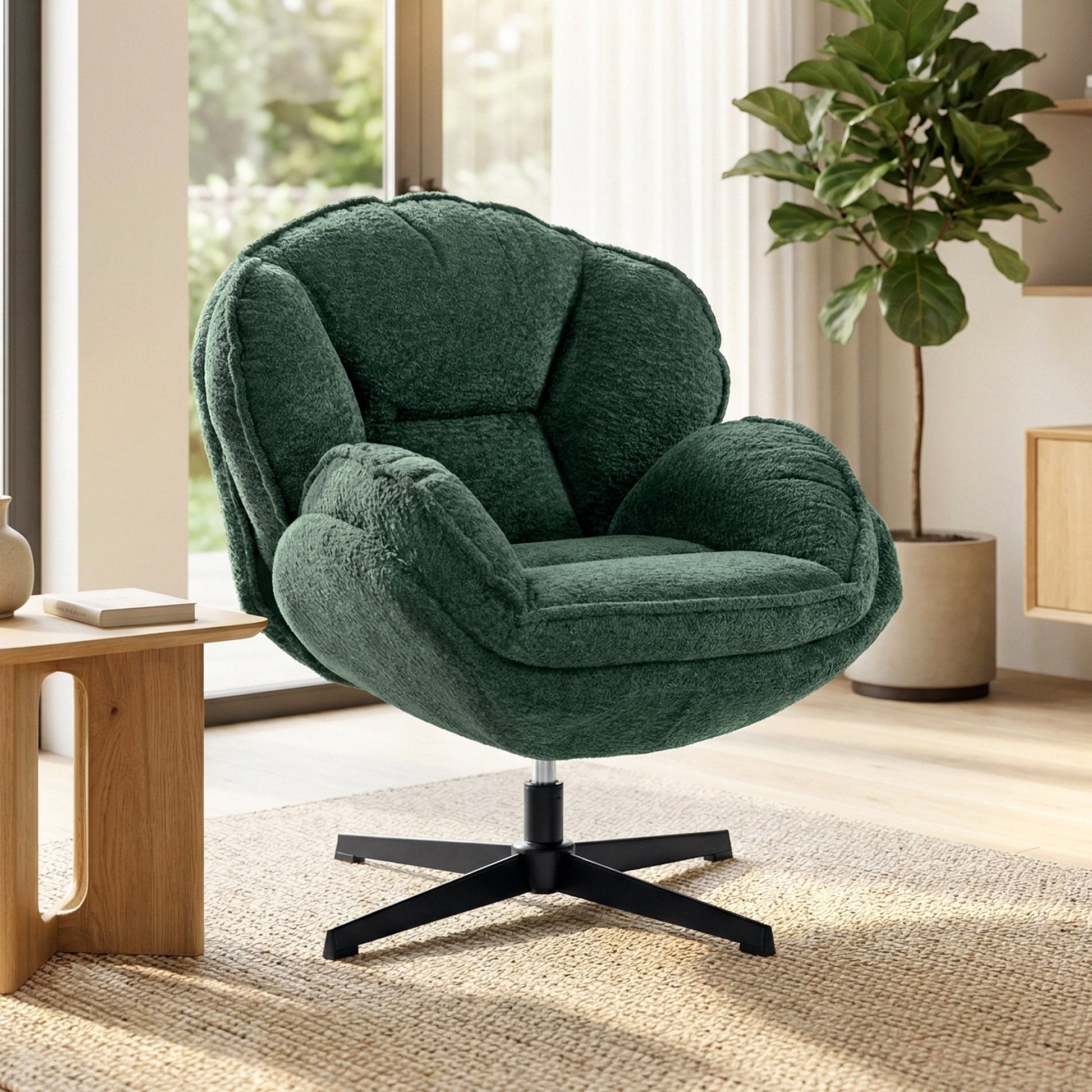 HOMCOM Modern Wingback Accent Chair, Velvet Armchair with Four-Star Base, S-Springs, Swivel, Dark Green | Luxury Home Accessories | Heulog Glow
