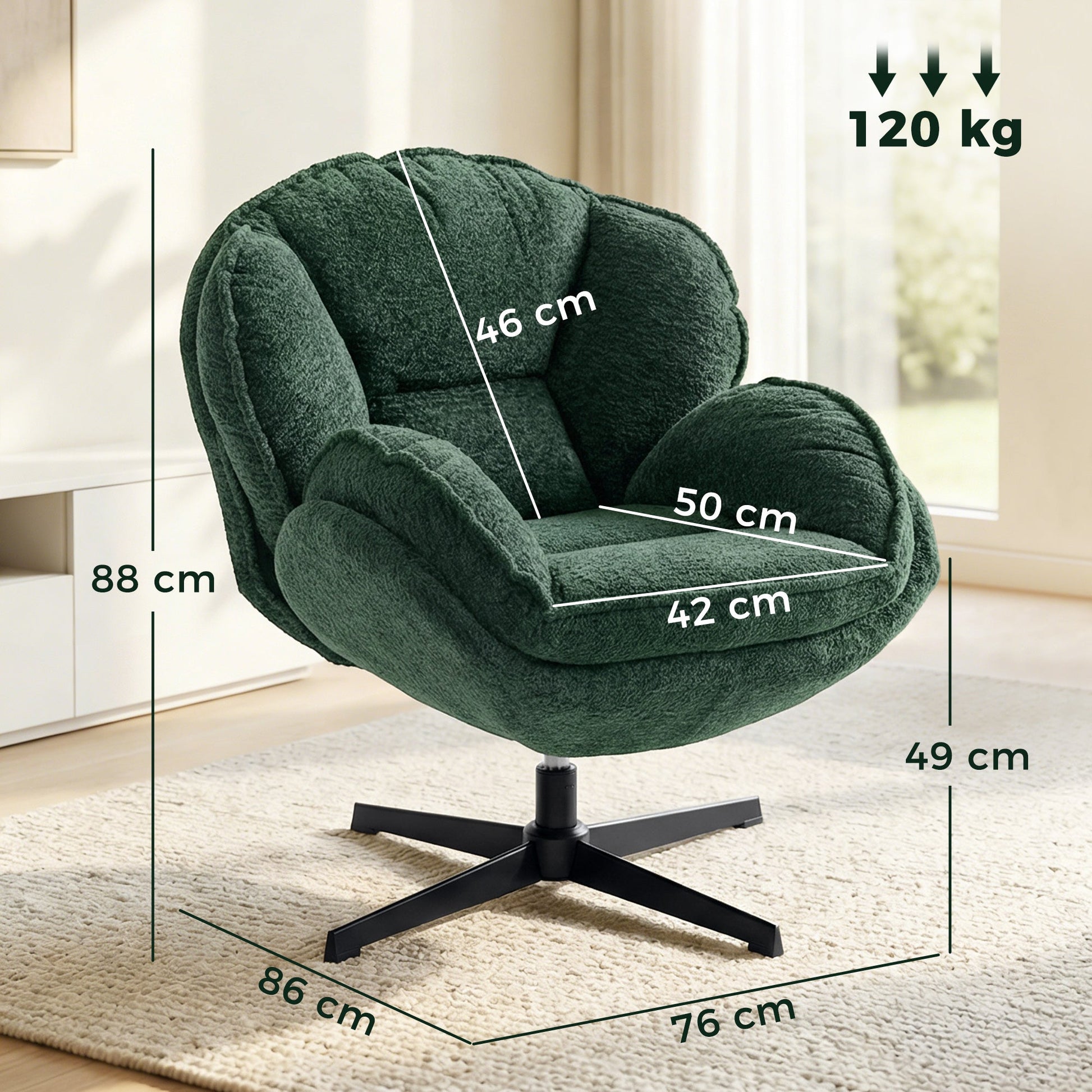 HOMCOM Modern Wingback Accent Chair, Velvet Armchair with Four-Star Base, S-Springs, Swivel, Dark Green | Luxury Home Accessories | Heulog Glow