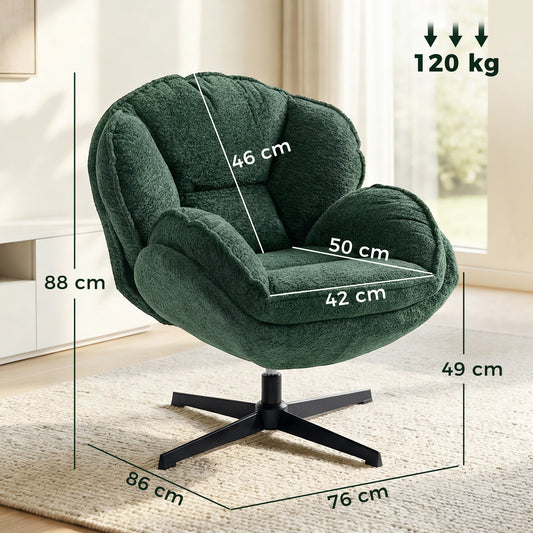 HOMCOM Modern Wingback Accent Chair, Velvet Armchair with Four-Star Base, S-Springs, Swivel, Dark Green | Luxury Home Accessories | Heulog Glow