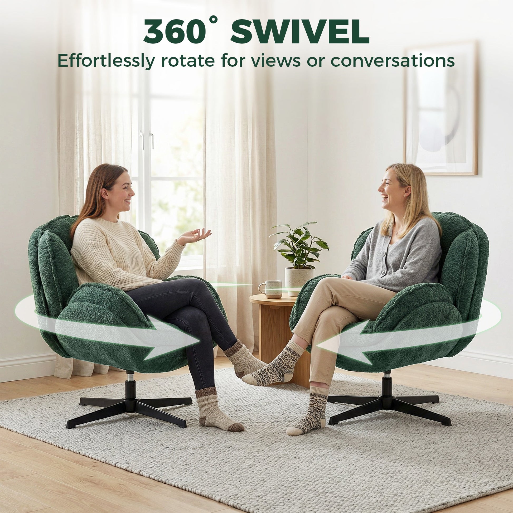 HOMCOM Modern Wingback Accent Chair, Velvet Armchair with Four-Star Base, S-Springs, Swivel, Dark Green | Luxury Home Accessories | Heulog Glow