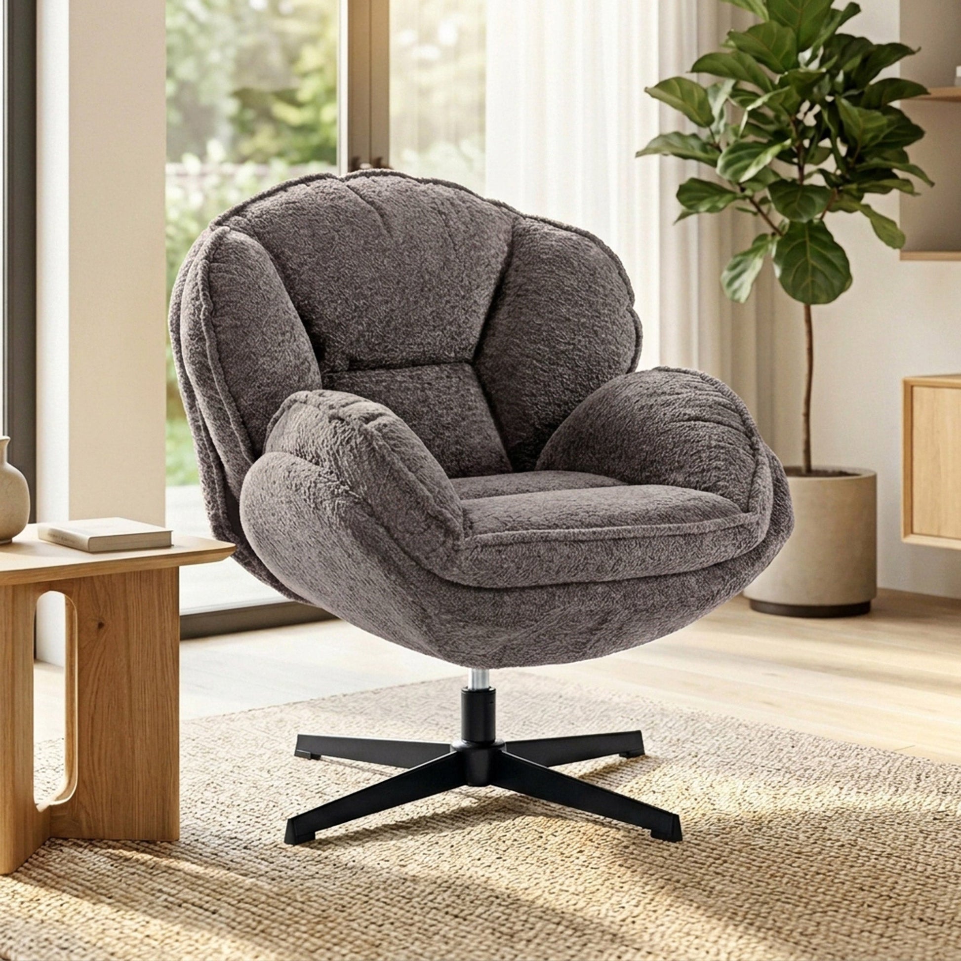 HOMCOM Modern Wingback Accent Chair, Velvet Armchair with Four-Star Base, S-Springs, Swivel, Grey | Luxury Home Accessories | Heulog Glow
