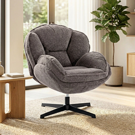 HOMCOM Modern Wingback Accent Chair, Velvet Armchair with Four-Star Base, S-Springs, Swivel, Grey | Luxury Home Accessories | Heulog Glow