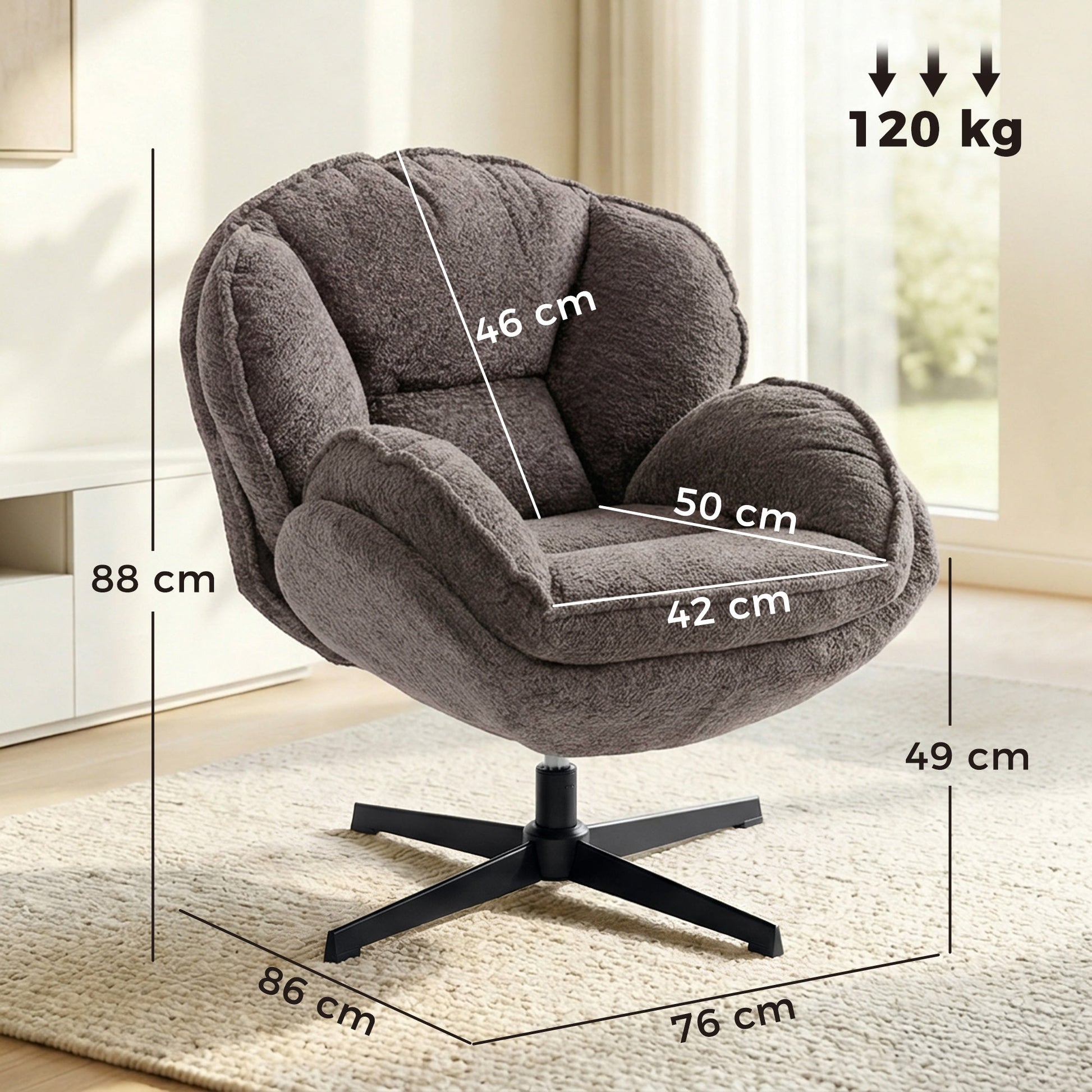 HOMCOM Modern Wingback Accent Chair, Velvet Armchair with Four-Star Base, S-Springs, Swivel, Grey | Luxury Home Accessories | Heulog Glow