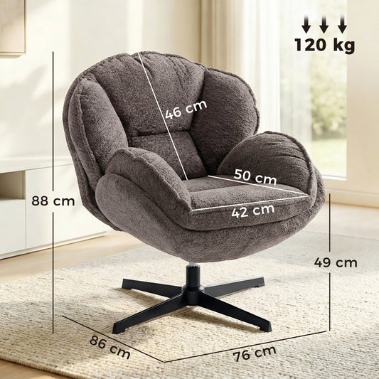HOMCOM Modern Wingback Accent Chair, Velvet Armchair with Four-Star Base, S-Springs, Swivel, Grey | Luxury Home Accessories | Heulog Glow