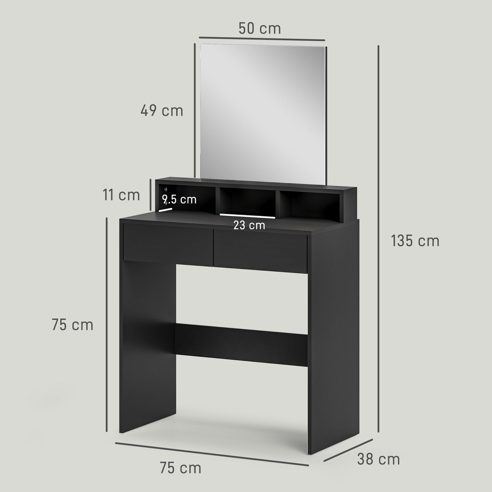 HOMCOM Multi-Storage Dressing Table, with Mirror - Black | Luxury Home Accessories | Heulog Glow
