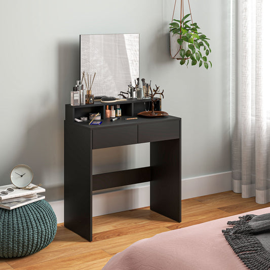 HOMCOM Multi-Storage Dressing Table, with Mirror - Black | Luxury Home Accessories | Heulog Glow