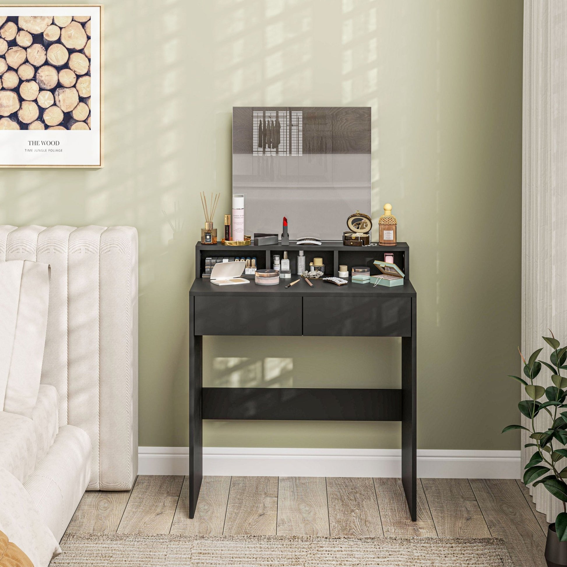 HOMCOM Multi-Storage Dressing Table, with Mirror - Black | Luxury Home Accessories | Heulog Glow