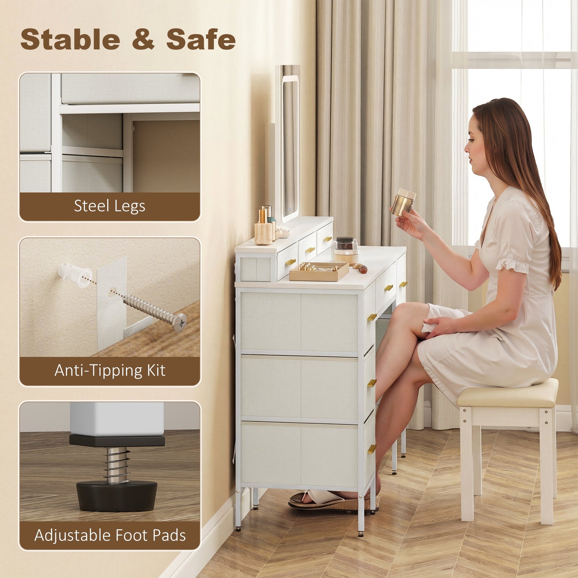 HOMCOM Multi-Storage Elegant Dressing Table, with LED Mirror - White | Luxury Home Accessories | Heulog Glow