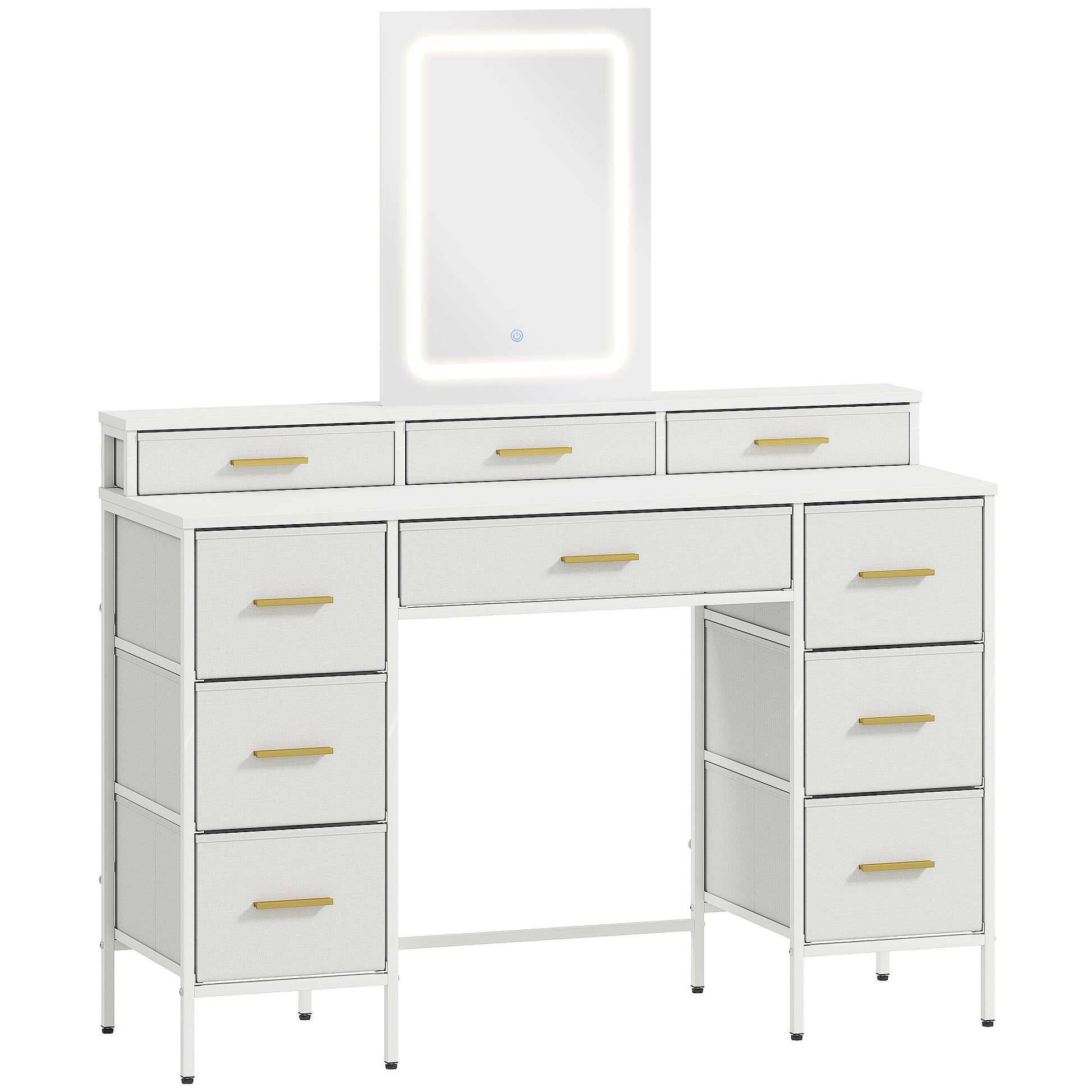 HOMCOM Multi-Storage Elegant Dressing Table, with LED Mirror - White | Luxury Home Accessories | Heulog Glow