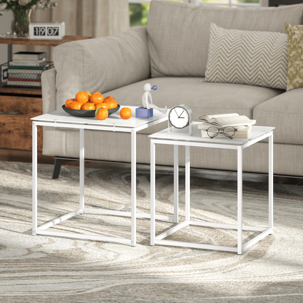 HOMCOM Nest of 2 Side Tables Set of Bedside Tables for Living Room | Luxury Home Accessories | Heulog Glow