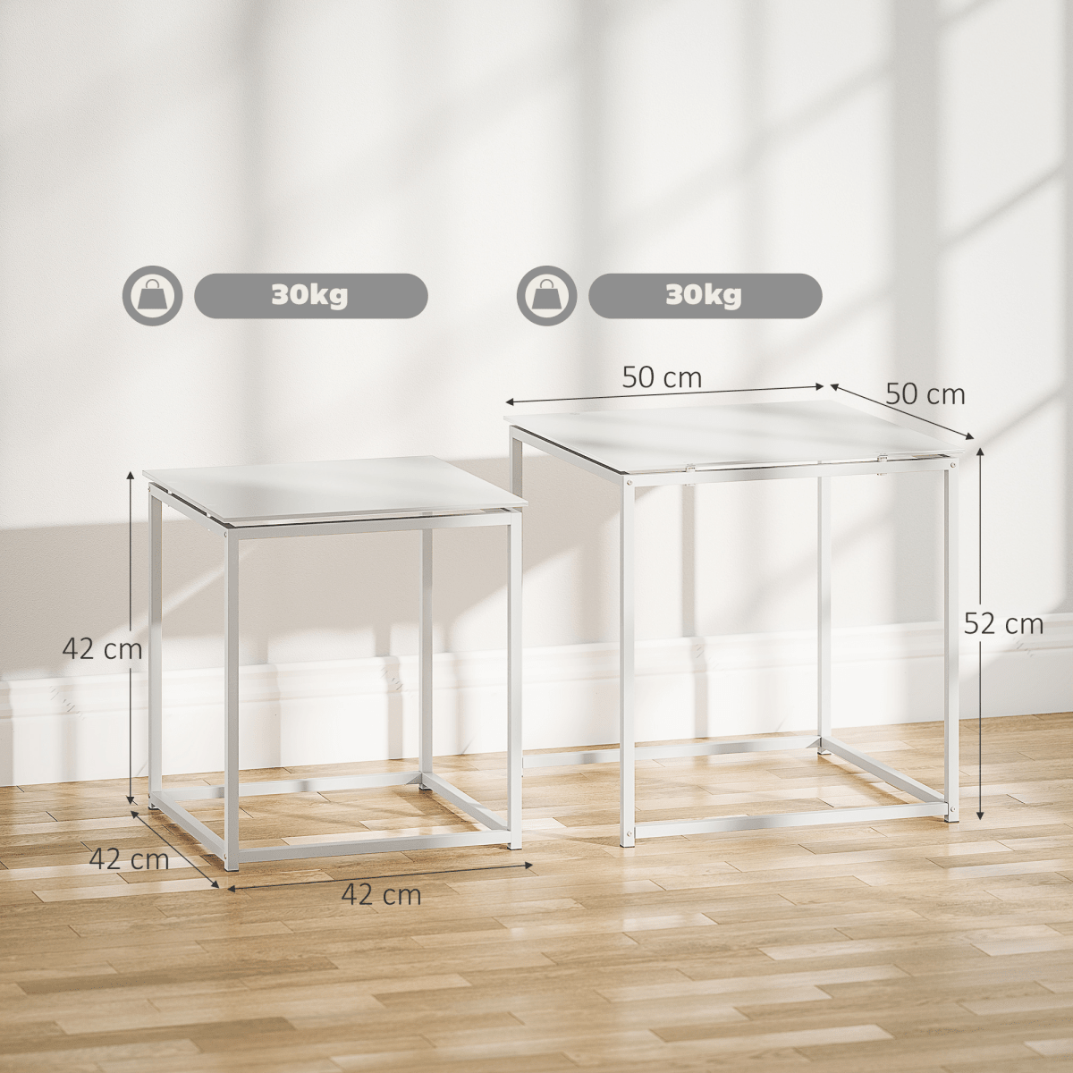 HOMCOM Nest of 2 Side Tables Set of Bedside Tables for Living Room | Luxury Home Accessories | Heulog Glow