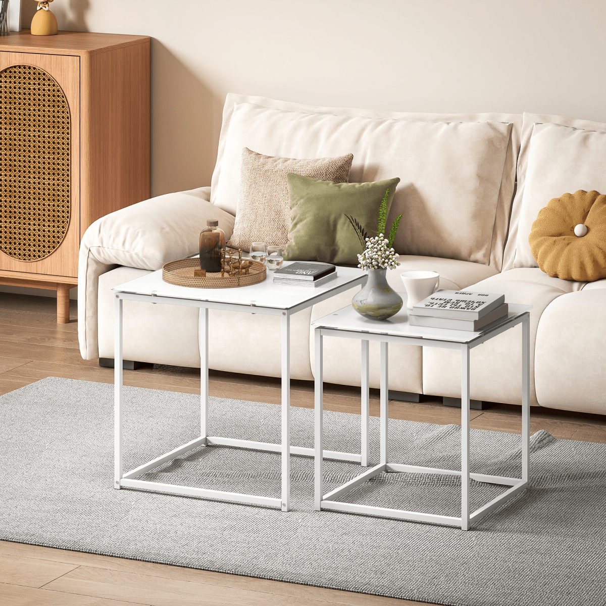 HOMCOM Nest of 2 Side Tables Set of Bedside Tables for Living Room | Luxury Home Accessories | Heulog Glow