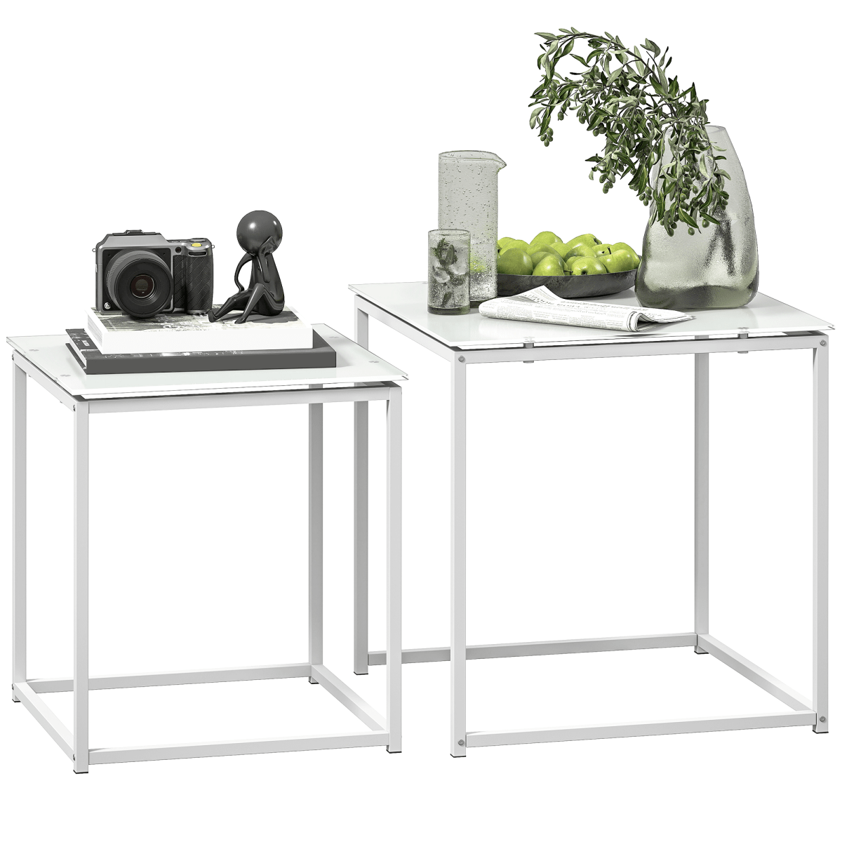 HOMCOM Nest of 2 Side Tables Set of Bedside Tables for Living Room | Luxury Home Accessories | Heulog Glow