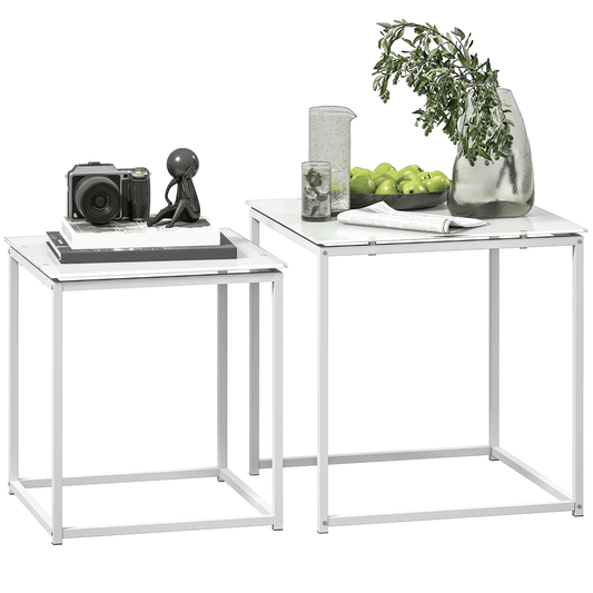 HOMCOM Nest of 2 Side Tables Set of Bedside Tables for Living Room | Luxury Home Accessories | Heulog Glow