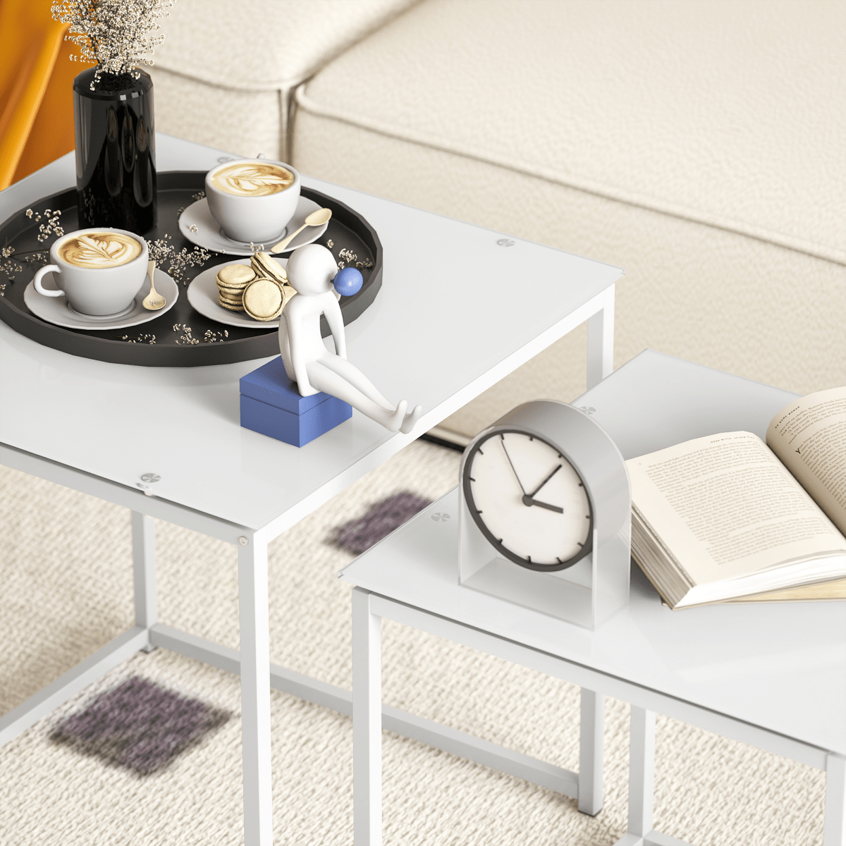 HOMCOM Nest of 2 Side Tables Set of Bedside Tables for Living Room | Luxury Home Accessories | Heulog Glow