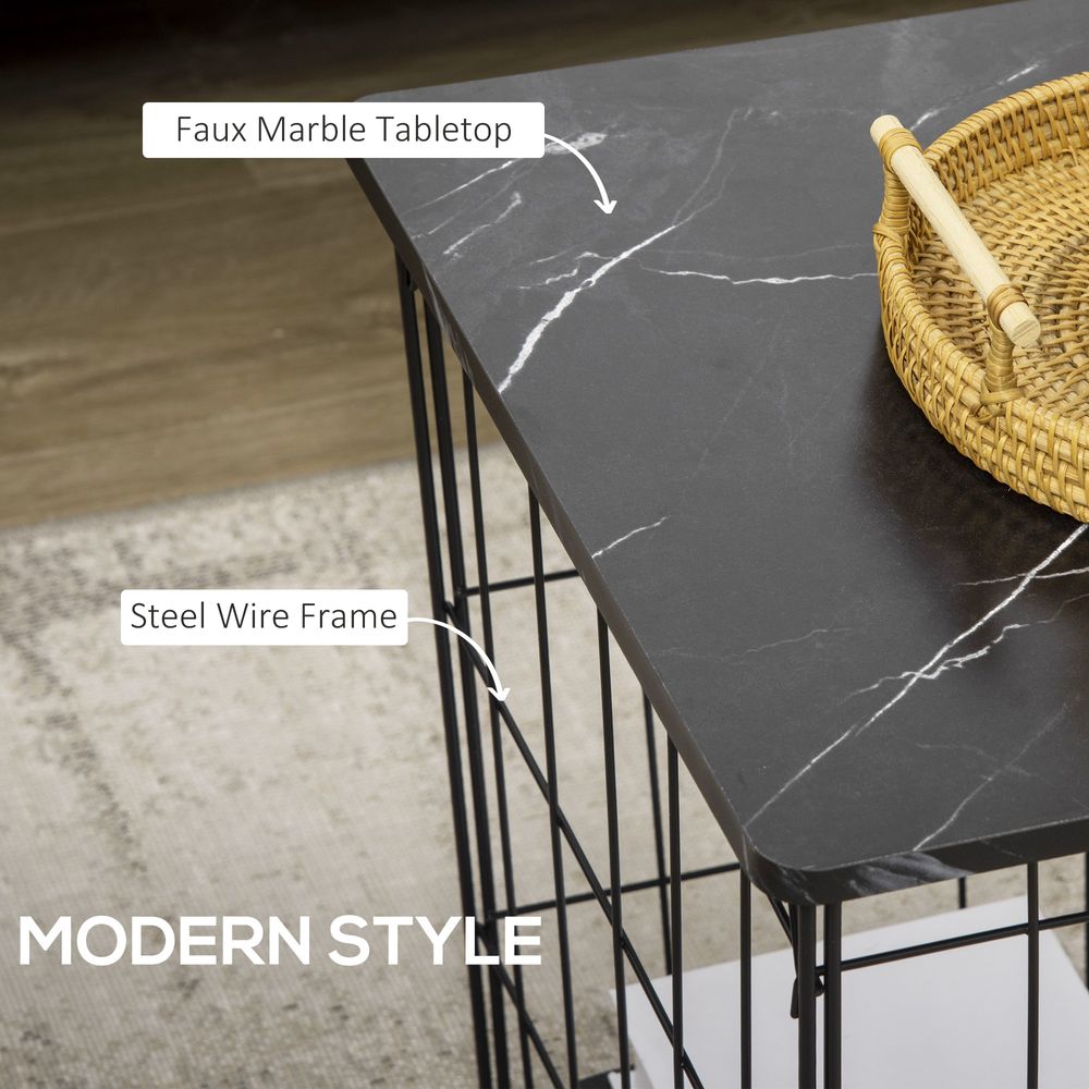 HOMCOM Nest of Tables, Side Tables Set of 2 with Marble Effect board and Wire Metal Frame, Coffee Tables for Living Room, Bedroom, Black | Luxury Home Accessories | Heulog Glow