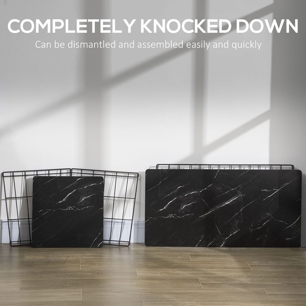 HOMCOM Nest of Tables, Side Tables Set of 2 with Marble Effect board and Wire Metal Frame, Coffee Tables for Living Room, Bedroom, Black | Luxury Home Accessories | Heulog Glow