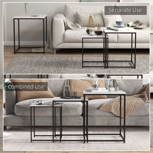 HOMCOM Nesting Coffee Tables Set of 3 Stacking Sofa Side Tables White | Luxury Home Accessories | Heulog Glow