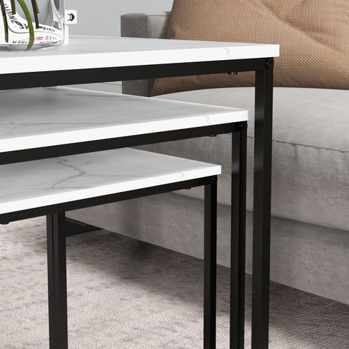 HOMCOM Nesting Coffee Tables Set of 3 Stacking Sofa Side Tables White | Luxury Home Accessories | Heulog Glow
