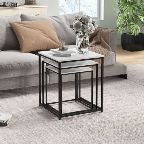 HOMCOM Nesting Coffee Tables Set of 3 Stacking Sofa Side Tables White | Luxury Home Accessories | Heulog Glow
