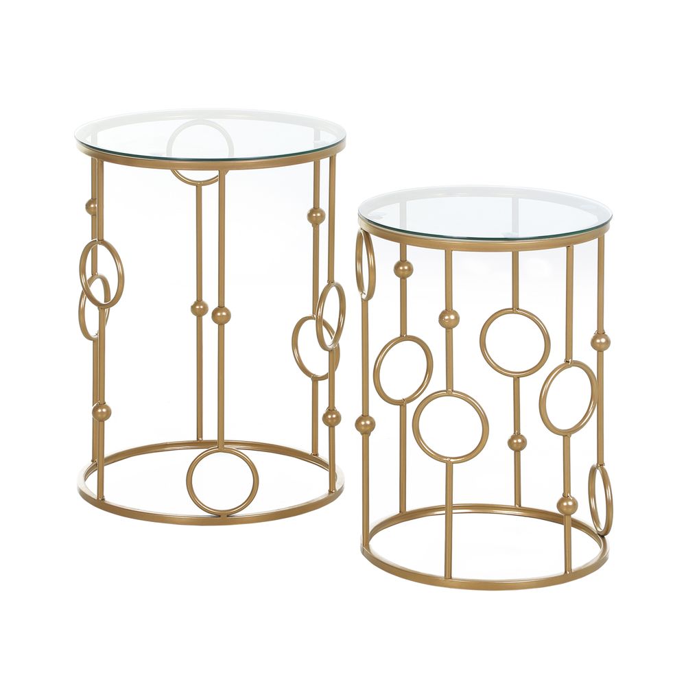 HOMCOM Round Coffee Tables Set of 2, Gold Nesting Side End Tables with Tempered Glass Top, Steel Frame for Living Room, Gold E | Luxury Home Accessories | Heulog Glow