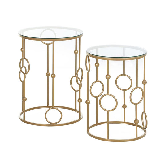 HOMCOM Round Coffee Tables Set of 2, Gold Nesting Side End Tables with Tempered Glass Top, Steel Frame for Living Room, Gold E | Luxury Home Accessories | Heulog Glow