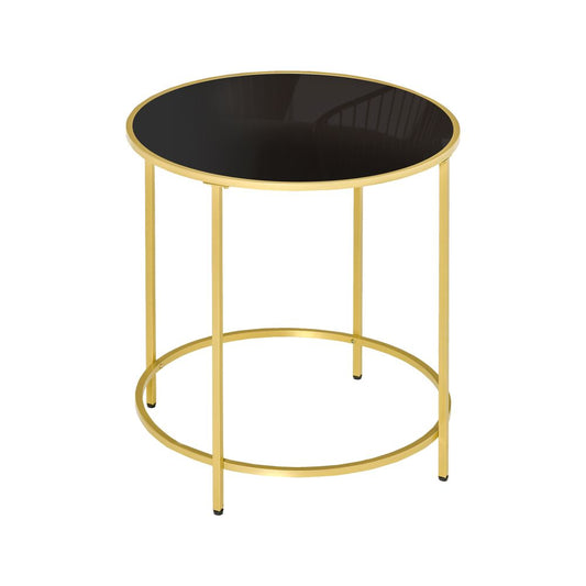 HOMCOM Round Side Table Morden Coffee Tables with Gold Metal Base, Table with Tempered Glass Tabletop, for Living Room, Bedroom, dining room | Luxury Home Accessories | Heulog Glow