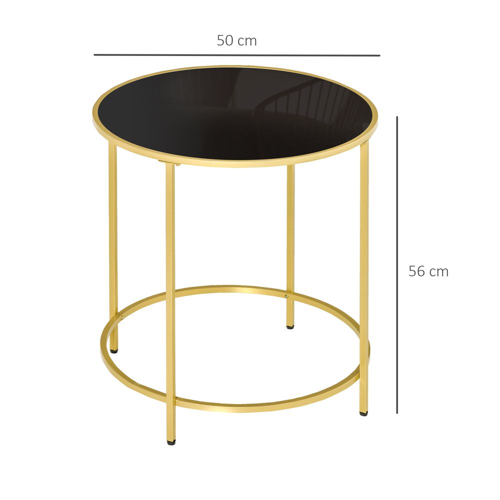 HOMCOM Round Side Table Morden Coffee Tables with Gold Metal Base, Table with Tempered Glass Tabletop, for Living Room, Bedroom, dining room | Luxury Home Accessories | Heulog Glow