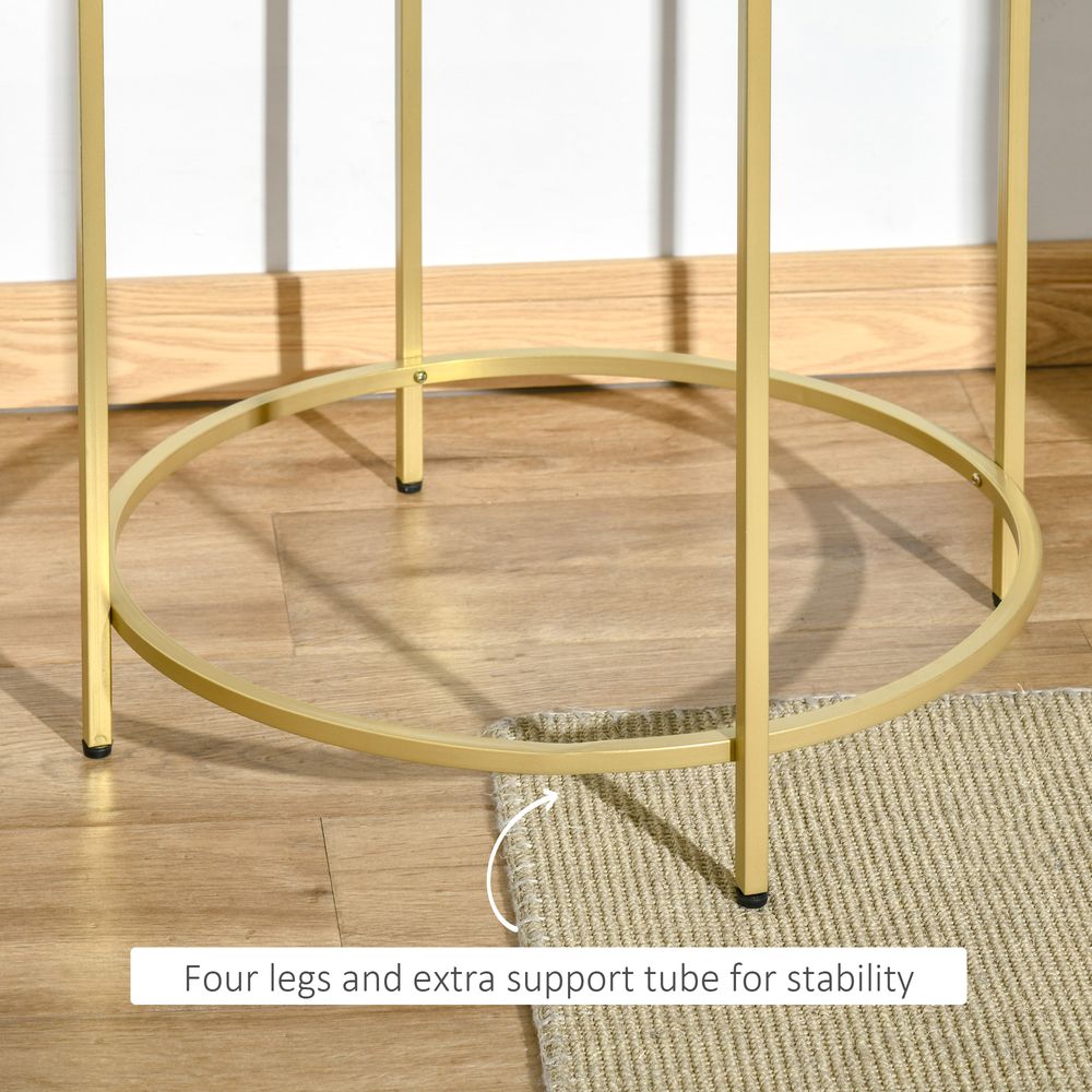 HOMCOM Round Side Table Morden Coffee Tables with Gold Metal Base, Table with Tempered Glass Tabletop, for Living Room, Bedroom, dining room | Luxury Home Accessories | Heulog Glow