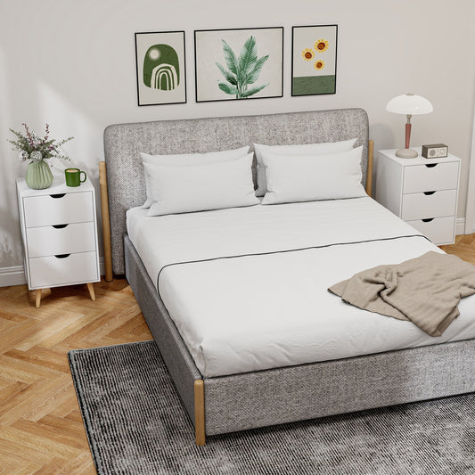 HOMCOM Set of 2 Bedside Tables, Modern Nightstand Side End Table with 3 Storage Drawers and Solid Pine Wood Legs for Bedroom Living Room Entryway, White | Luxury Home Accessories | Heulog Glow