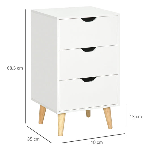 HOMCOM Set of 2 Bedside Tables, Modern Nightstand Side End Table with 3 Storage Drawers and Solid Pine Wood Legs for Bedroom Living Room Entryway, White | Luxury Home Accessories | Heulog Glow