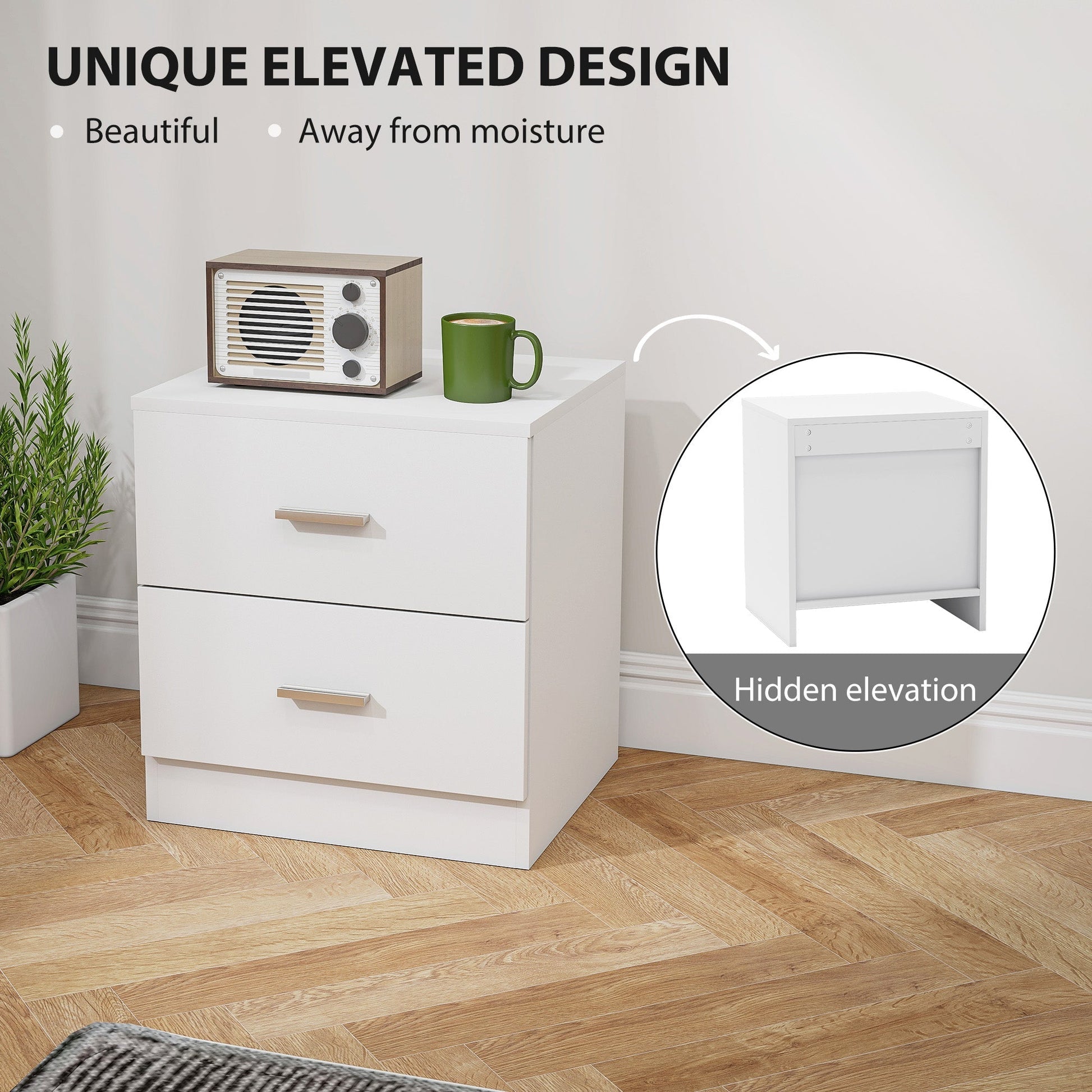 HOMCOM Set of 2 Modern Nightstands, Bedside Tables with 2 Storage Drawers, Accent End Table for Bedroom and Living Room, White | Luxury Home Accessories | Heulog Glow