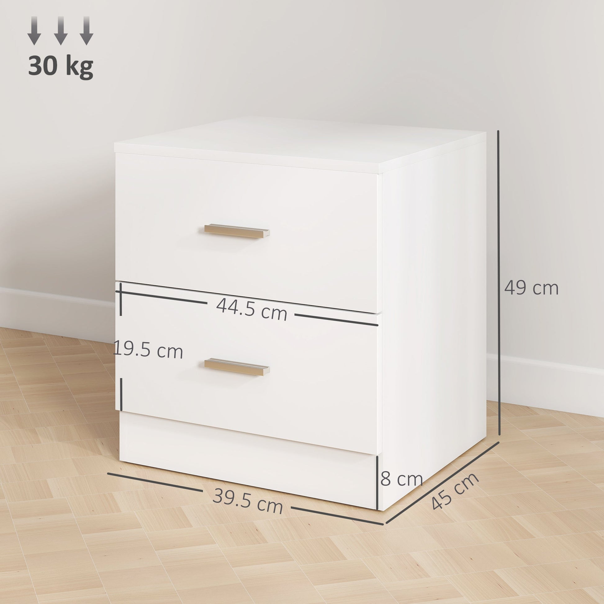 HOMCOM Set of 2 Modern Nightstands, Bedside Tables with 2 Storage Drawers, Accent End Table for Bedroom and Living Room, White | Luxury Home Accessories | Heulog Glow