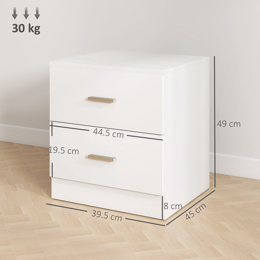 HOMCOM Set of 2 Modern Nightstands, Bedside Tables with 2 Storage Drawers, Accent End Table for Bedroom and Living Room, White | Luxury Home Accessories | Heulog Glow