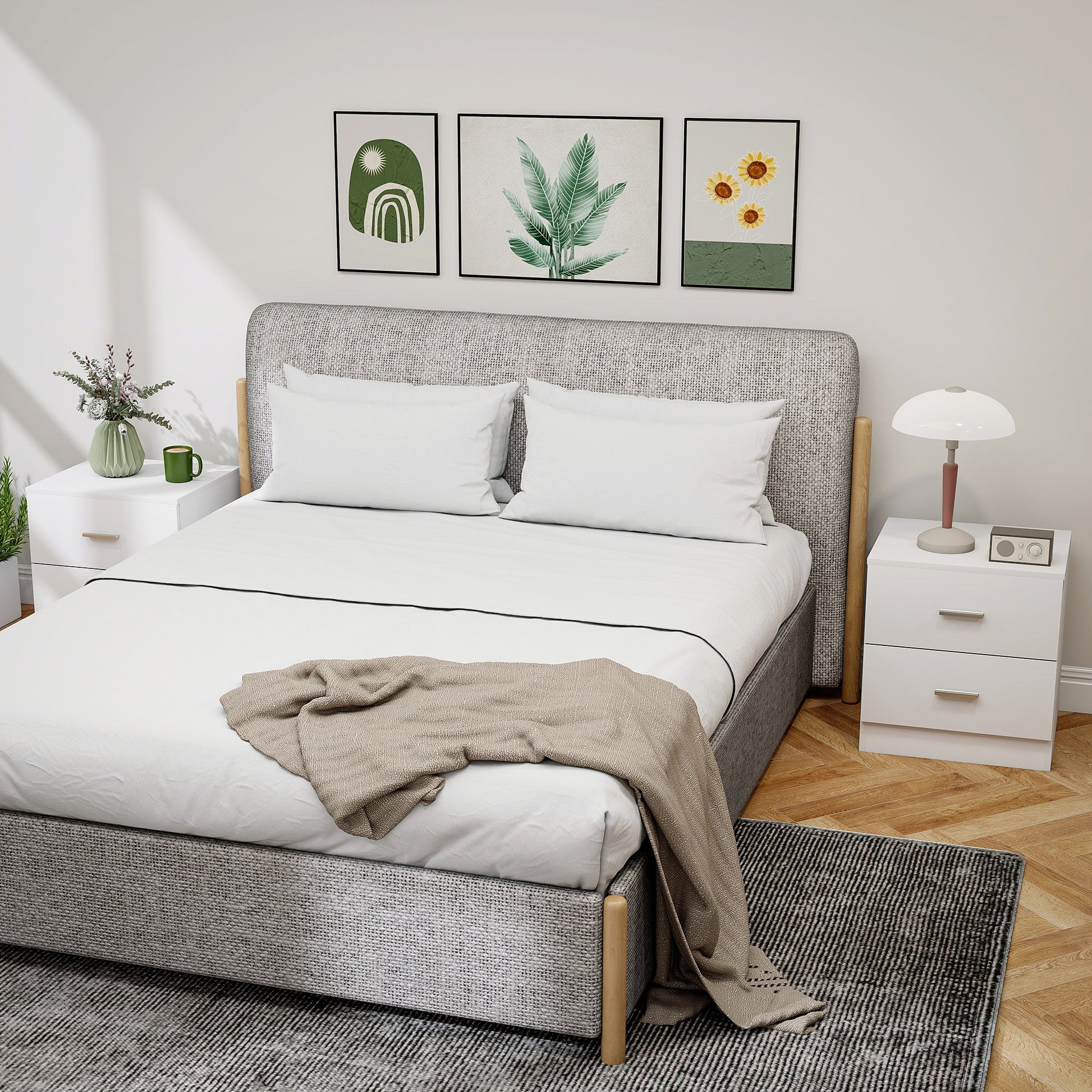 HOMCOM Set of 2 Modern Nightstands, Bedside Tables with 2 Storage Drawers, Accent End Table for Bedroom and Living Room, White | Luxury Home Accessories | Heulog Glow