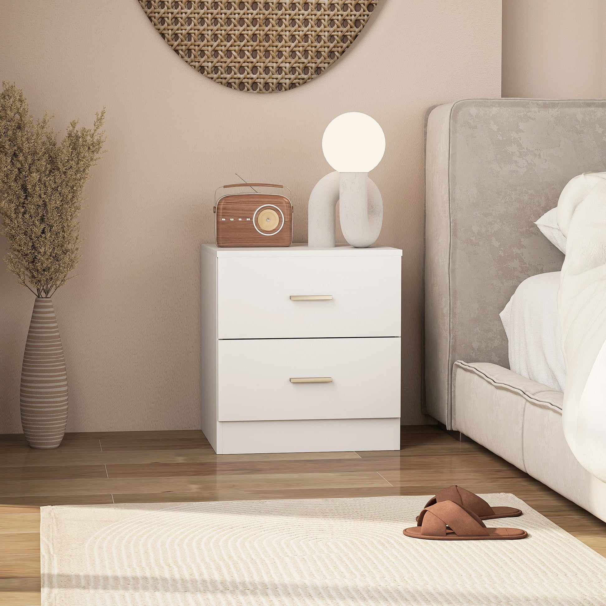 HOMCOM Set of 2 Modern Nightstands, Bedside Tables with 2 Storage Drawers, Accent End Table for Bedroom and Living Room, White | Luxury Home Accessories | Heulog Glow