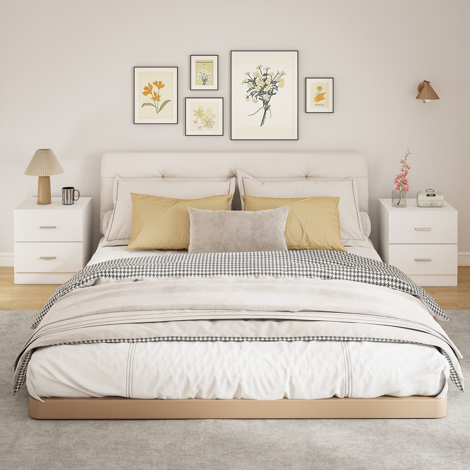 HOMCOM Set of 2 Modern Nightstands, Bedside Tables with 2 Storage Drawers, Accent End Table for Bedroom and Living Room, White | Luxury Home Accessories | Heulog Glow