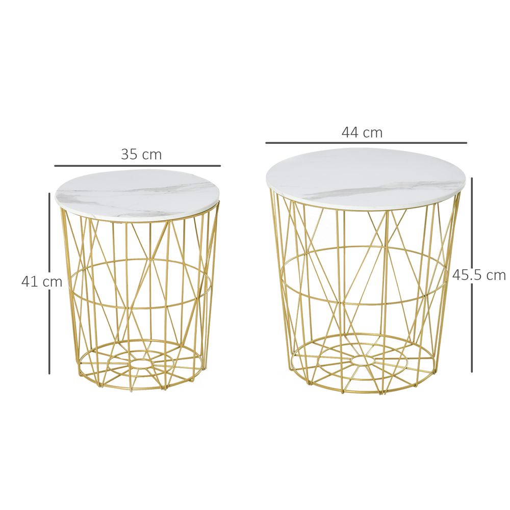 HOMCOM Set of 2 Nesting Side Tables with Storage, Round End Tables Coffee Tables with Steel Frame and Removable Round Top, for Living Room, bedroom, office, White | Luxury Home Accessories | Heulog Glow