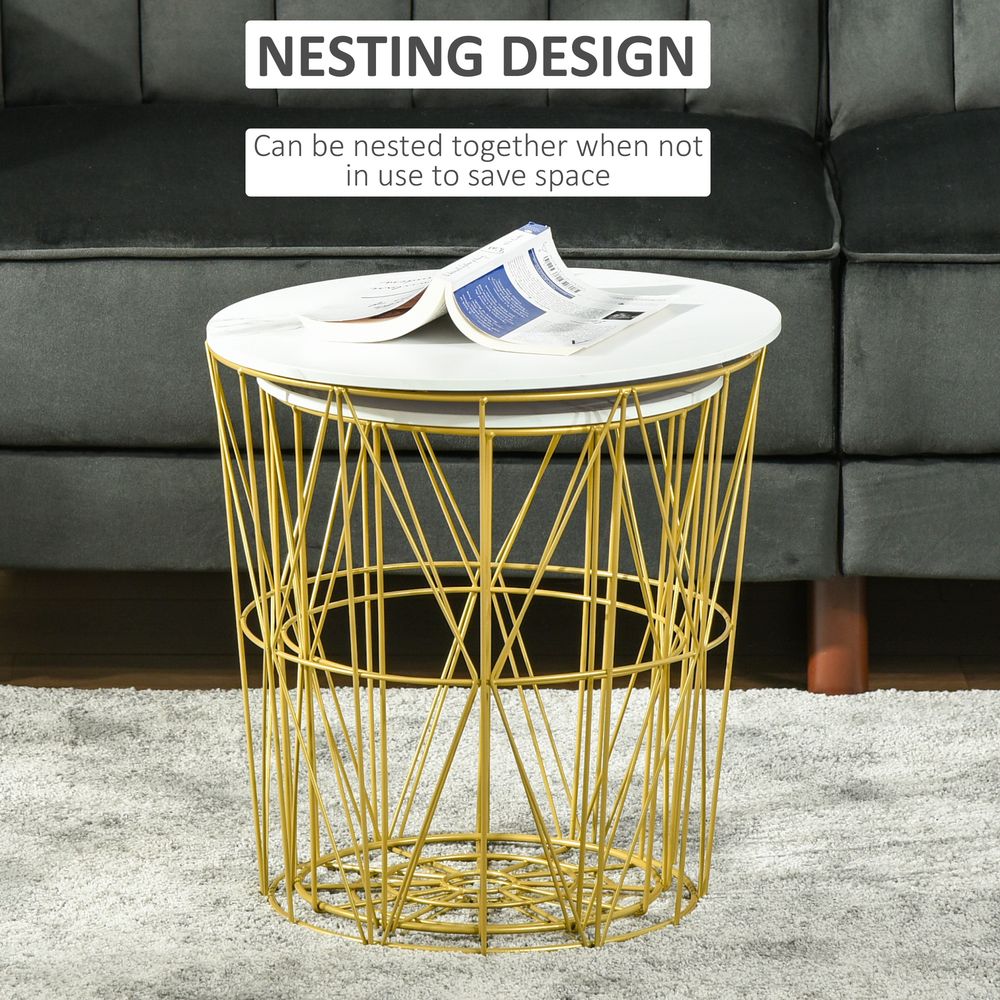 HOMCOM Set of 2 Nesting Side Tables with Storage, Round End Tables Coffee Tables with Steel Frame and Removable Round Top, for Living Room, bedroom, office, White | Luxury Home Accessories | Heulog Glow