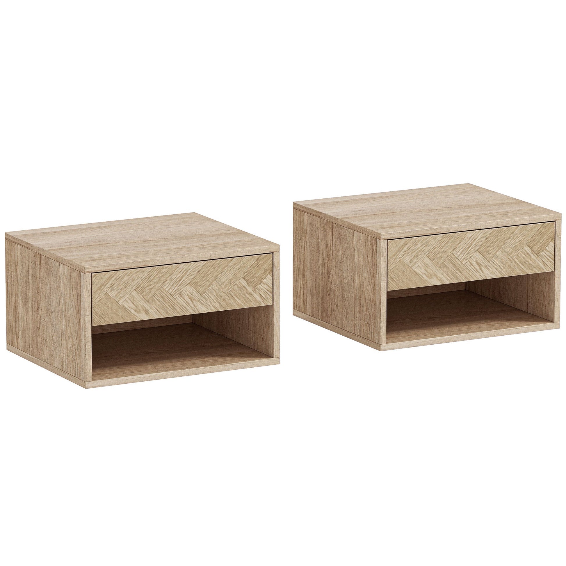 HOMCOM Set of Two Floating Bedside Tables - Natural Wood Finish | Luxury Home Accessories | Heulog Glow