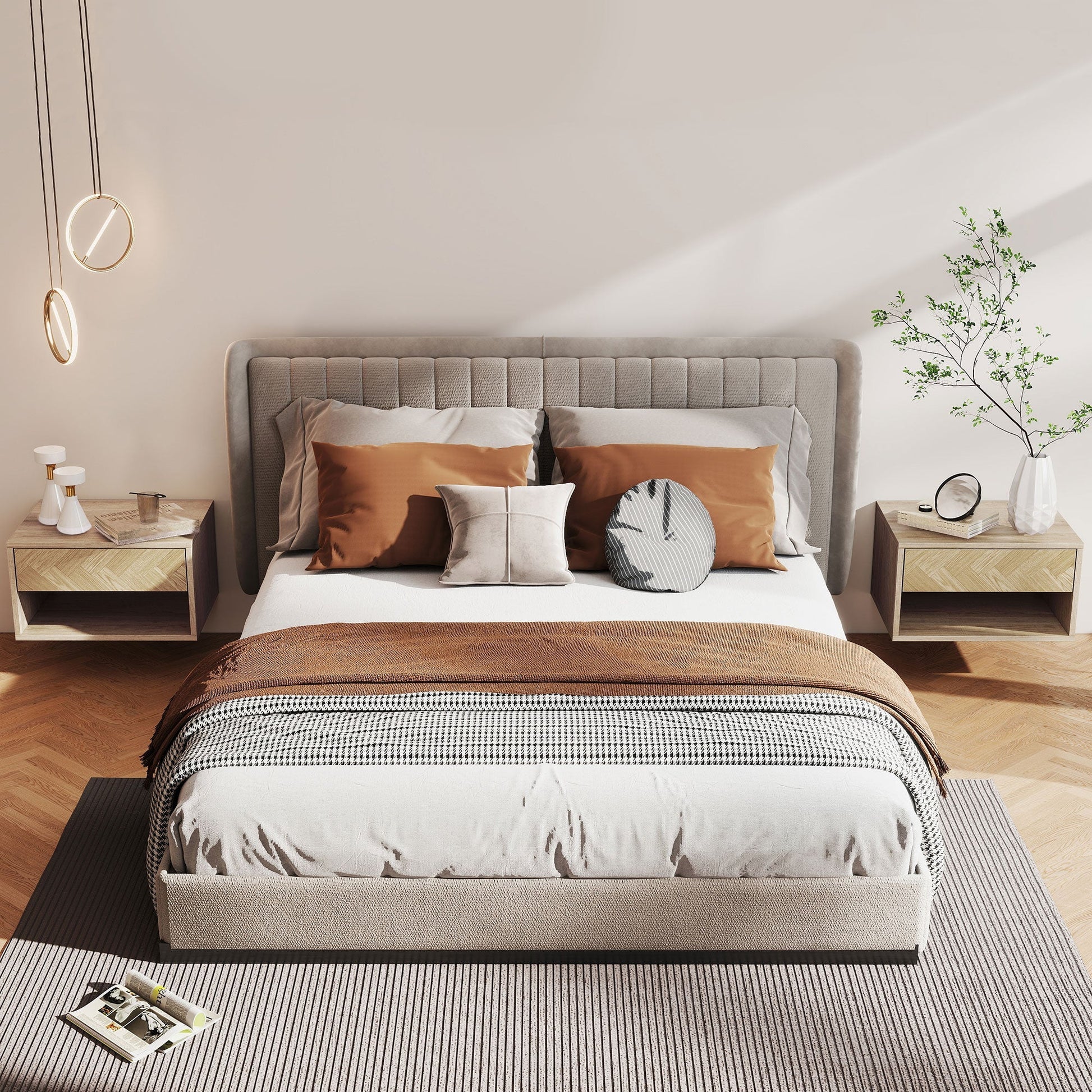 HOMCOM Set of Two Floating Bedside Tables - Natural Wood Finish | Luxury Home Accessories | Heulog Glow