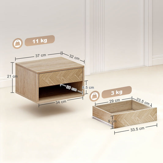 HOMCOM Set of Two Floating Bedside Tables - Natural Wood Finish | Luxury Home Accessories | Heulog Glow