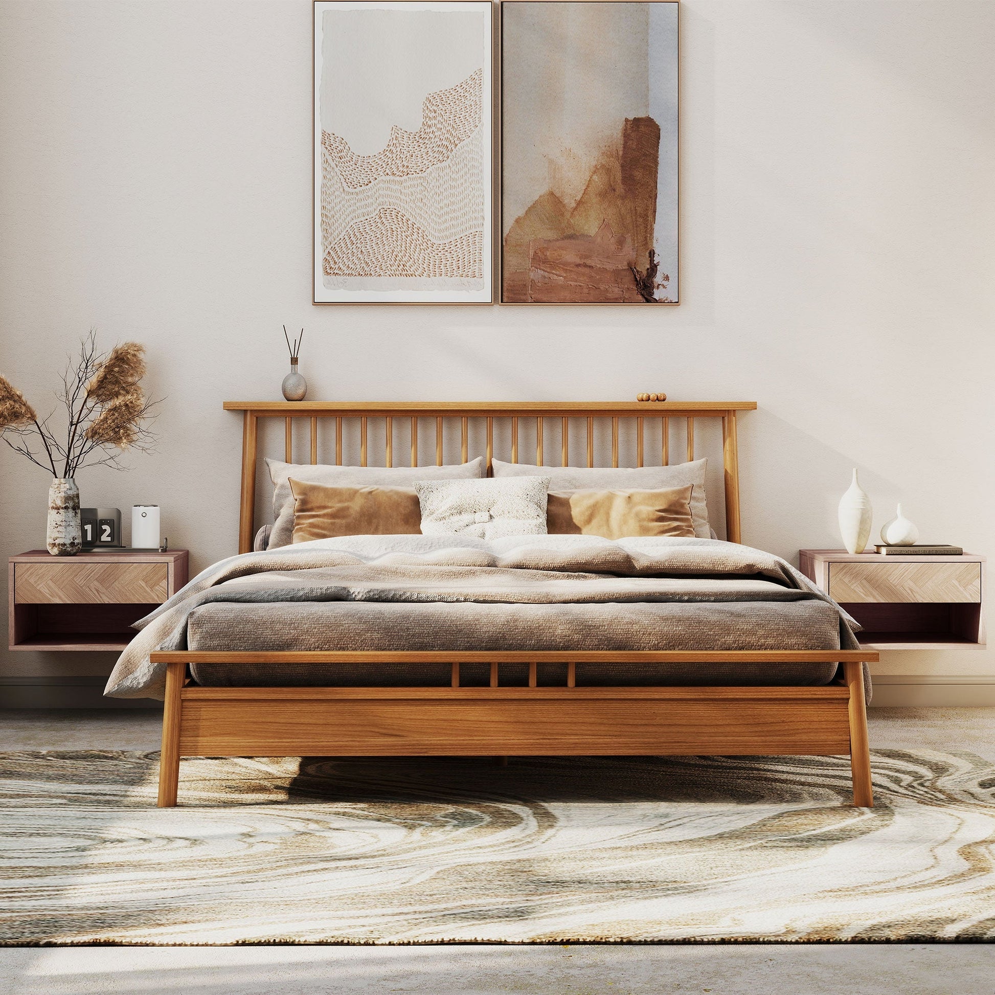 HOMCOM Set of Two Floating Bedside Tables - Natural Wood Finish | Luxury Home Accessories | Heulog Glow