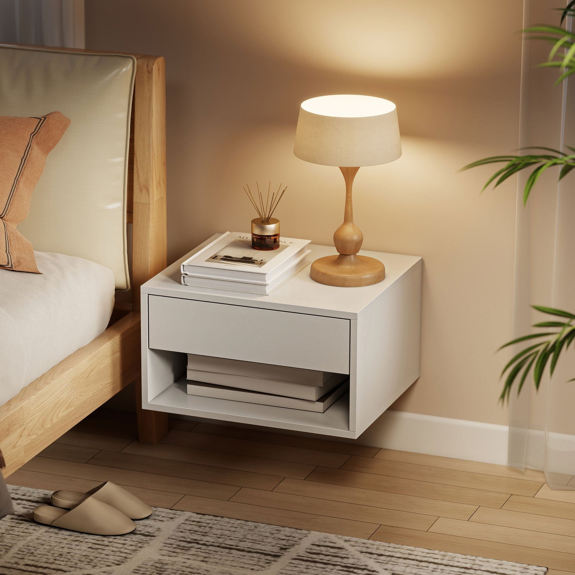 HOMCOM Set of Two Floating Bedside Tables - White | Luxury Home Accessories | Heulog Glow