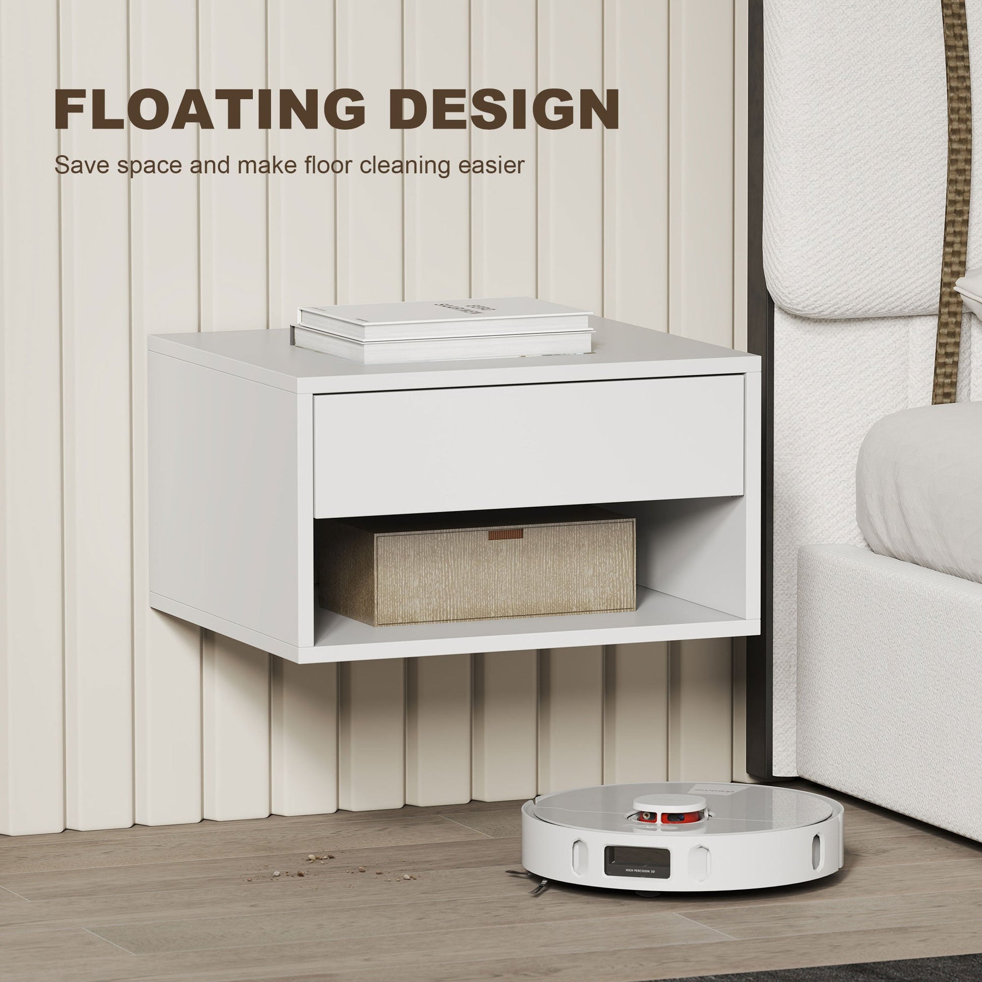 HOMCOM Set of Two Floating Bedside Tables - White | Luxury Home Accessories | Heulog Glow