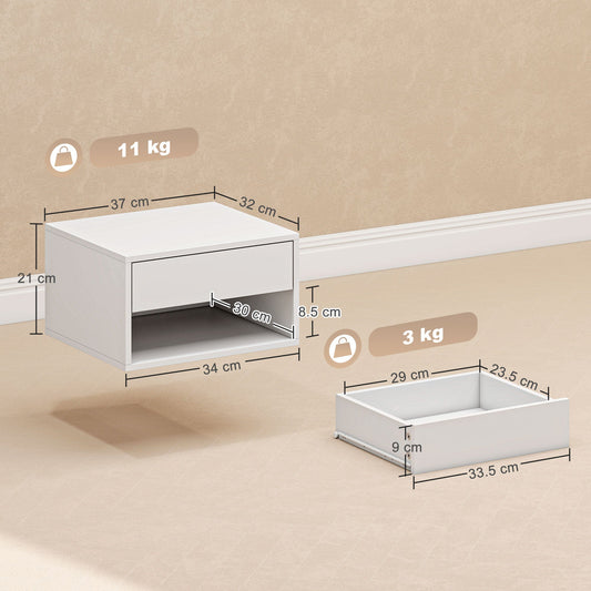 HOMCOM Set of Two Floating Bedside Tables - White | Luxury Home Accessories | Heulog Glow