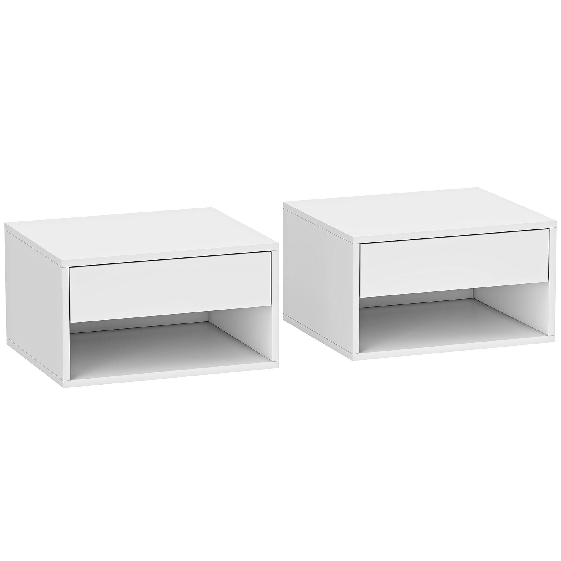 HOMCOM Set of Two Floating Bedside Tables - White | Luxury Home Accessories | Heulog Glow