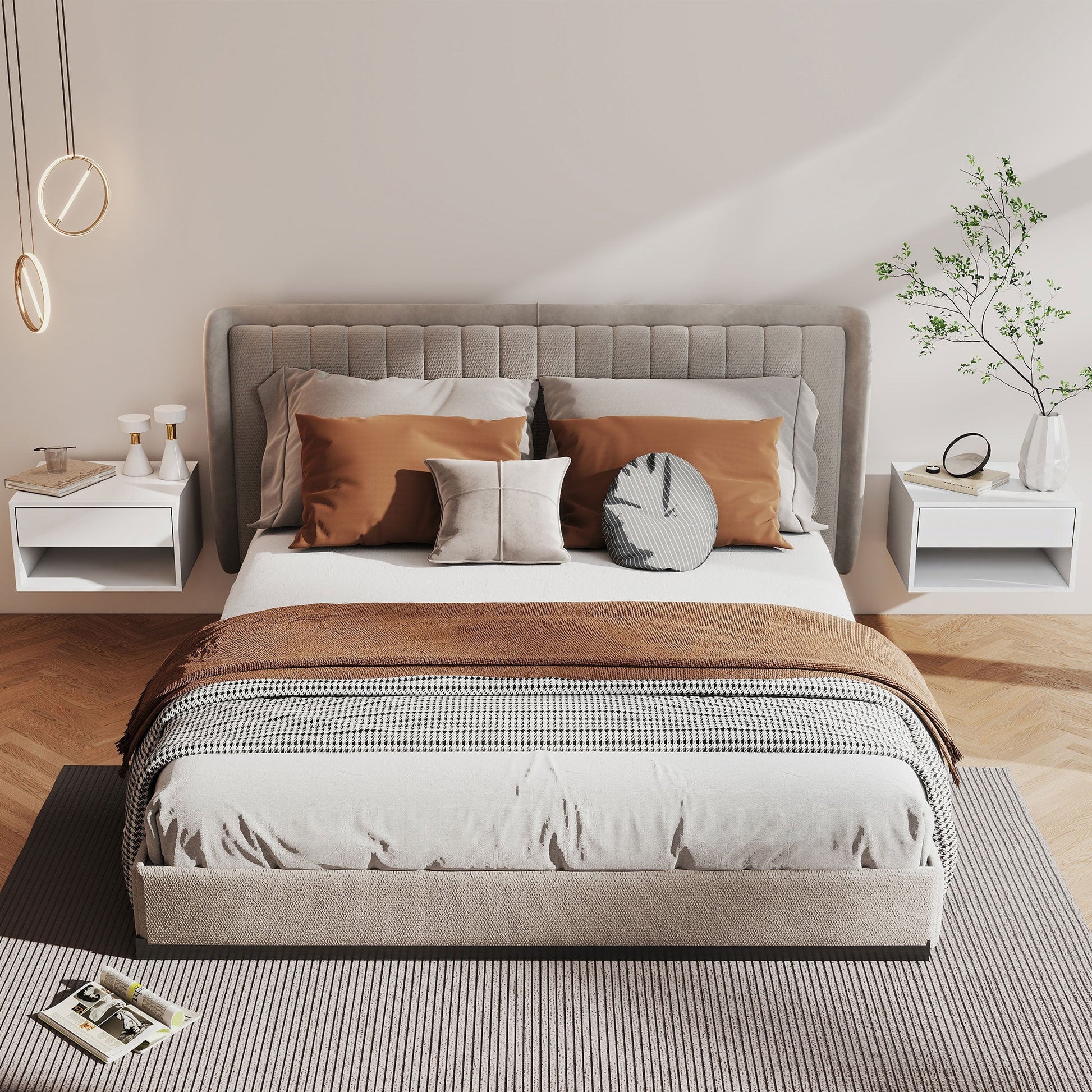 HOMCOM Set of Two Floating Bedside Tables - White | Luxury Home Accessories | Heulog Glow