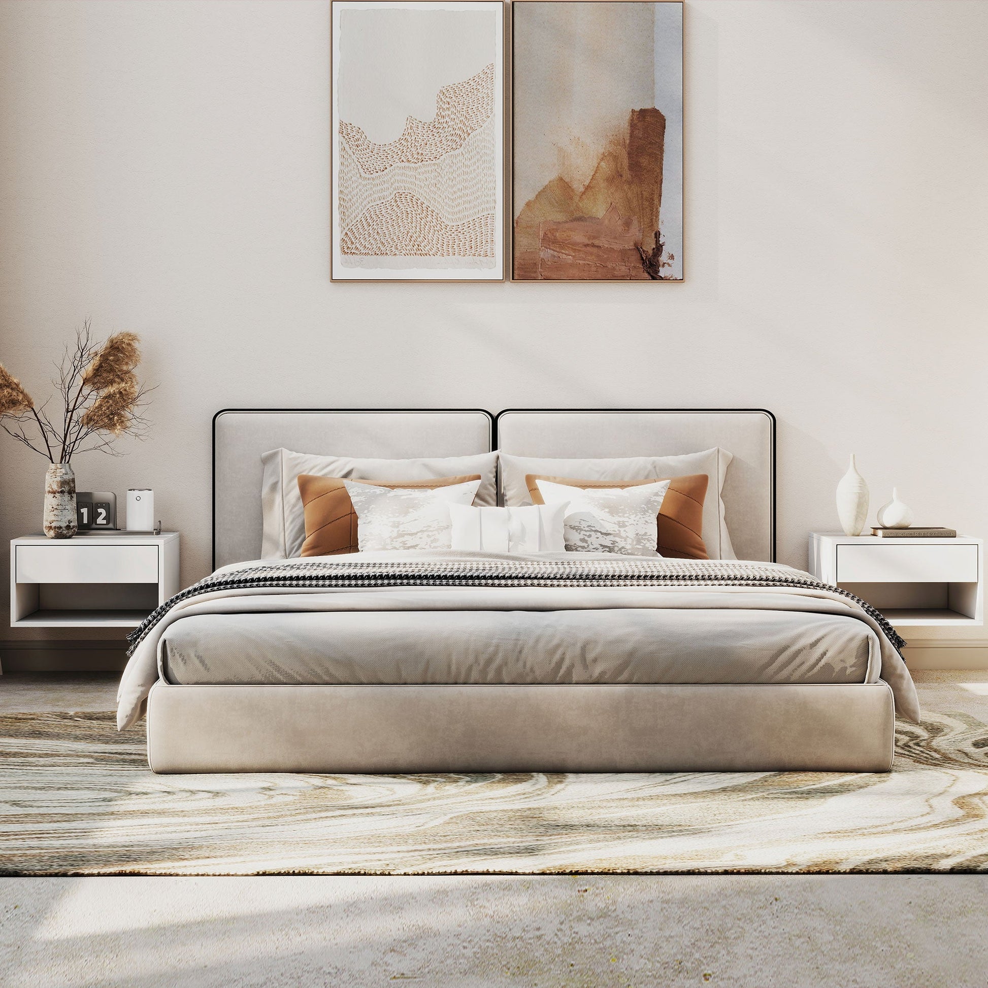 HOMCOM Set of Two Floating Bedside Tables - White | Luxury Home Accessories | Heulog Glow